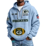 Green Bay Packers Quarter-Zip Waffle Knit Hoodie Personalize Name