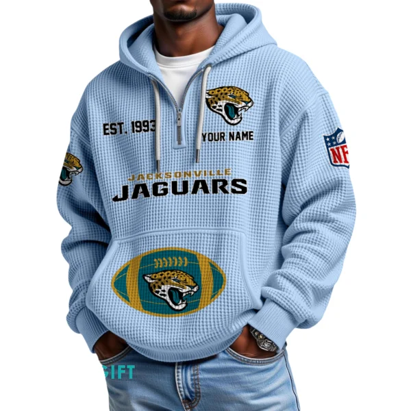 Jacksonville Jaguars Quarter-Zip Waffle Knit Hoodie Personalize Name