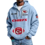 Kansas City Chiefs Quarter-Zip Waffle Knit Hoodie Personalize Name