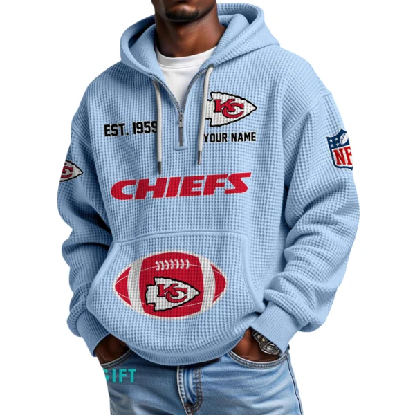 Kansas City Chiefs Quarter-Zip Waffle Knit Hoodie Personalize Name