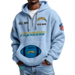 Los Angeles Chargers Quarter-Zip Waffle Knit Hoodie Personalize Name