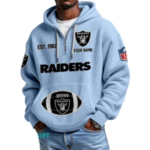 Las Vegas Raiders Quarter-Zip Waffle Knit Hoodie Personalize Name