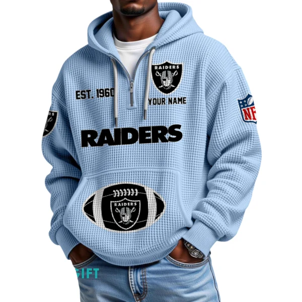 Las Vegas Raiders Quarter-Zip Waffle Knit Hoodie Personalize Name
