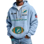 Miami Dolphins Quarter-Zip Waffle Knit Hoodie Personalize Name