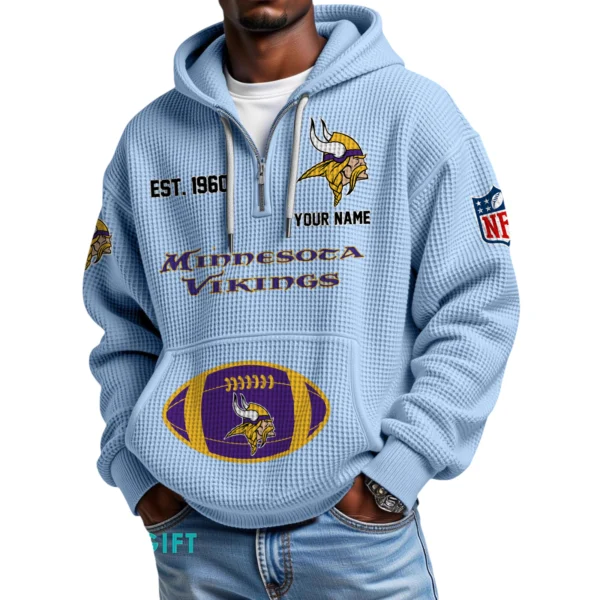 Minnesota Vikings Quarter-Zip Waffle Knit Hoodie Personalize Name