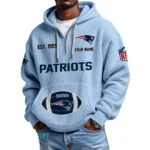 New England Patriots Quarter-Zip Waffle Knit Hoodie Personalize Name
