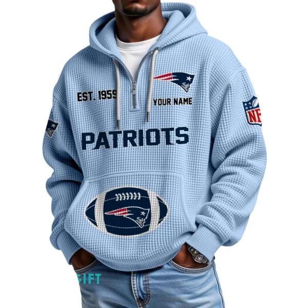 New England Patriots Quarter-Zip Waffle Knit Hoodie Personalize Name