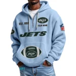 New York Jets Quarter-Zip Waffle Knit Hoodie Personalize Name
