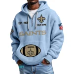 New Orleans Saints Quarter-Zip Waffle Knit Hoodie Personalize Name