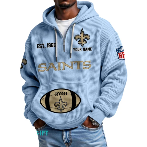 New Orleans Saints Quarter-Zip Waffle Knit Hoodie Personalize Name
