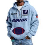 New York Giants Quarter-Zip Waffle Knit Hoodie Personalize Name