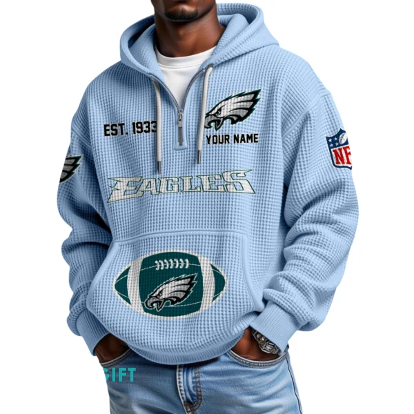 Philadelphia Eagles Quarter-Zip Waffle Knit Hoodie Personalize Name