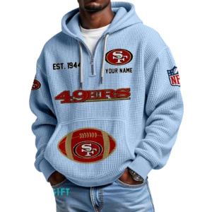 San Francisco 49ers Quarter-Zip Waffle Knit Hoodie Personalize Name