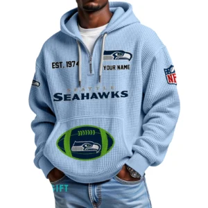 Seattle Seahawks Quarter-Zip Waffle Knit Hoodie Personalize Name