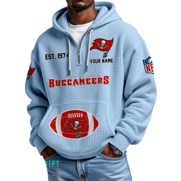 Tampa Bay Buccaneers Quarter-Zip Waffle Knit Hoodie Personalize Name