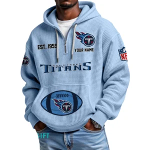 Tennessee Titans Quarter-Zip Waffle Knit Hoodie Personalize Name