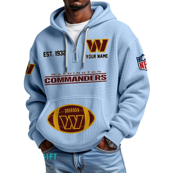 Washington Commanders Quarter-Zip Waffle Knit Hoodie Personalize Name