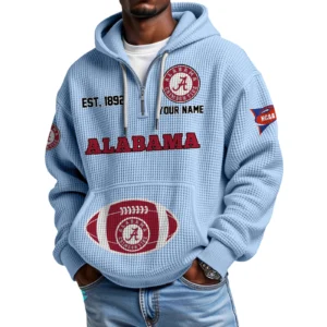 Alabama Crimson Tide Quarter-Zip Waffle Knit Hoodie Personalize Name