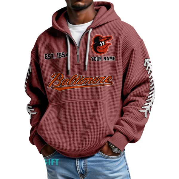 Baltimore Orioles Quarter-Zip Waffle Knit Hoodie Personalize Name