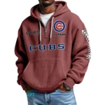 Chicago Cubs Quarter-Zip Waffle Knit Hoodie Personalize Name