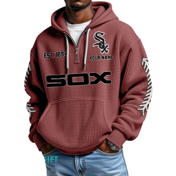 Chicago White Sox Quarter-Zip Waffle Knit Hoodie Personalize Name