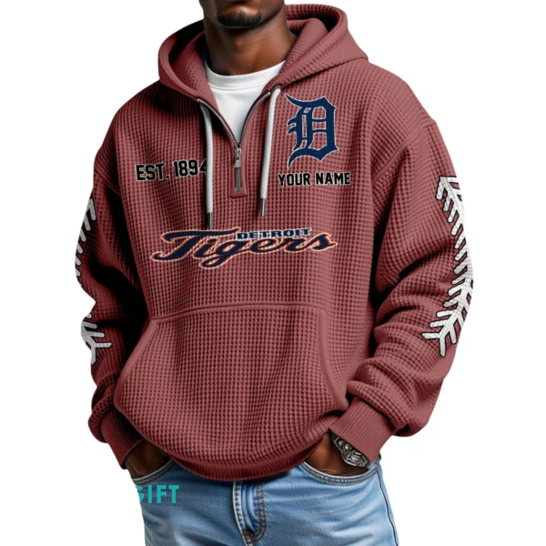 Detroit Tigers Quarter-Zip Waffle Knit Hoodie Personalize Name