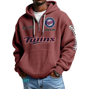 Minnesota Twins Quarter-Zip Waffle Knit Hoodie Personalize Name