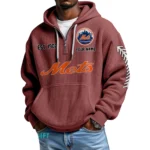 New York Mets Quarter-Zip Waffle Knit Hoodie Personalize Name