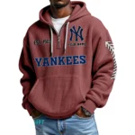 New York Yankees Quarter-Zip Waffle Knit Hoodie Personalize Name