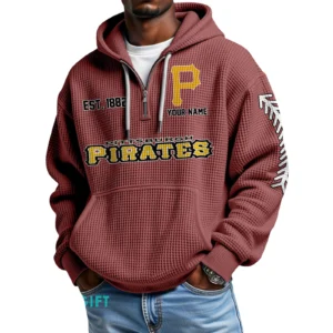 Pittsburgh Pirates Quarter-Zip Waffle Knit Hoodie Personalize Name