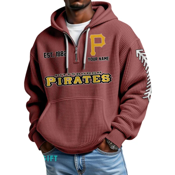 Pittsburgh Pirates Quarter-Zip Waffle Knit Hoodie Personalize Name