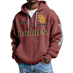 San Diego Padres Quarter-Zip Waffle Knit Hoodie Personalize Name
