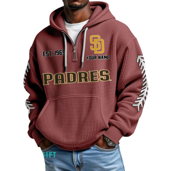 San Diego Padres Quarter-Zip Waffle Knit Hoodie Personalize Name