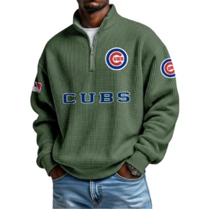 Chicago Cubs Waffle Knit Quarter-Zip Long Sleeve Shirt