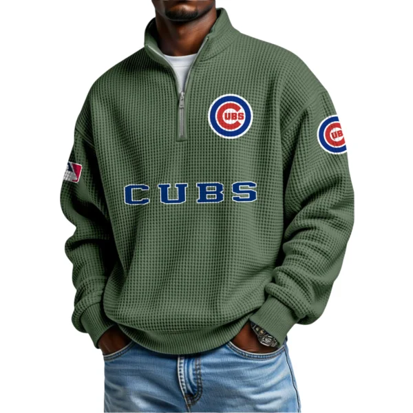 Chicago Cubs Waffle Knit Quarter-Zip Long Sleeve Shirt