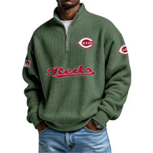 Cincinnati Reds Waffle Knit Quarter-Zip Long Sleeve Shirt