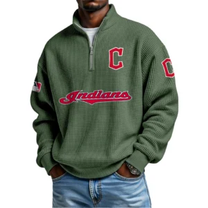 Cleveland Indians Waffle Knit Quarter-Zip Long Sleeve Shirt