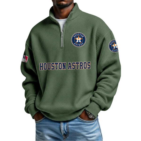 Houston Astros Waffle Knit Quarter-Zip Long Sleeve Shirt