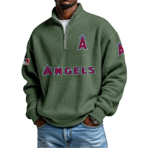 Los Angeles Angels Waffle Knit Quarter-Zip Long Sleeve Shirt