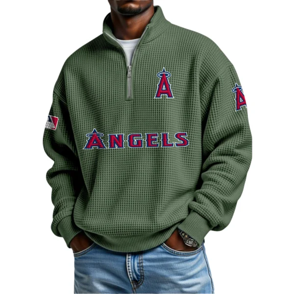 Los Angeles Angels Waffle Knit Quarter-Zip Long Sleeve Shirt