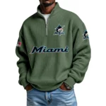 Miami Marlins Waffle Knit Quarter-Zip Long Sleeve Shirt