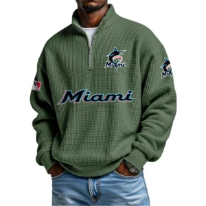 Miami Marlins Waffle Knit Quarter-Zip Long Sleeve Shirt