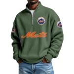 New York Mets Waffle Knit Quarter-Zip Long Sleeve Shirt