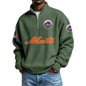 New York Mets Waffle Knit Quarter-Zip Long Sleeve Shirt