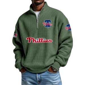 Philadelphia Phillies Waffle Knit Quarter-Zip Long Sleeve Shirt