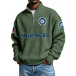 Seattle Mariners Waffle Knit Quarter-Zip Long Sleeve Shirt