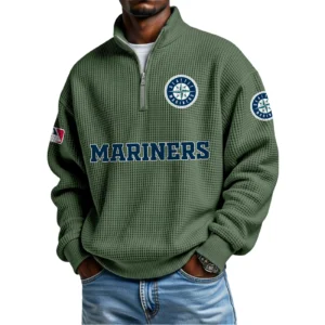 Seattle Mariners Waffle Knit Quarter-Zip Long Sleeve Shirt