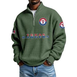 Texas Rangers Waffle Knit Quarter-Zip Long Sleeve Shirt