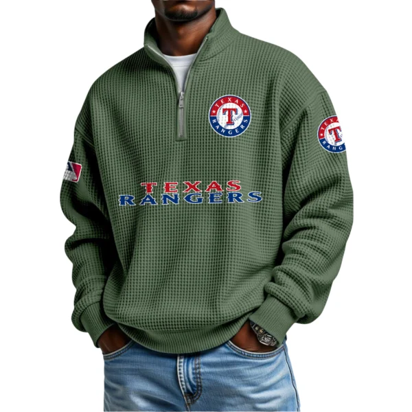 Texas Rangers Waffle Knit Quarter-Zip Long Sleeve Shirt