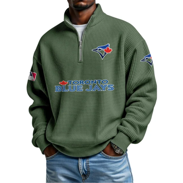 Toronto Blue Jays Waffle Knit Quarter-Zip Long Sleeve Shirt